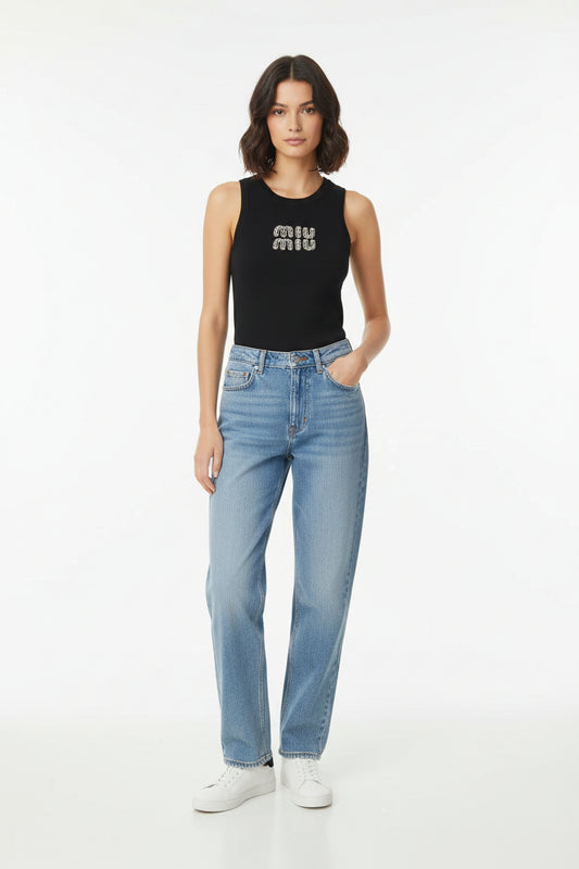 Miu Miu White Ribbed Tank Top