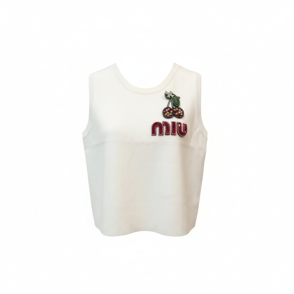 Miu Miu White Ribbed Tank Top