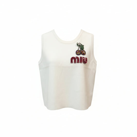Miu Miu White Ribbed Tank Top